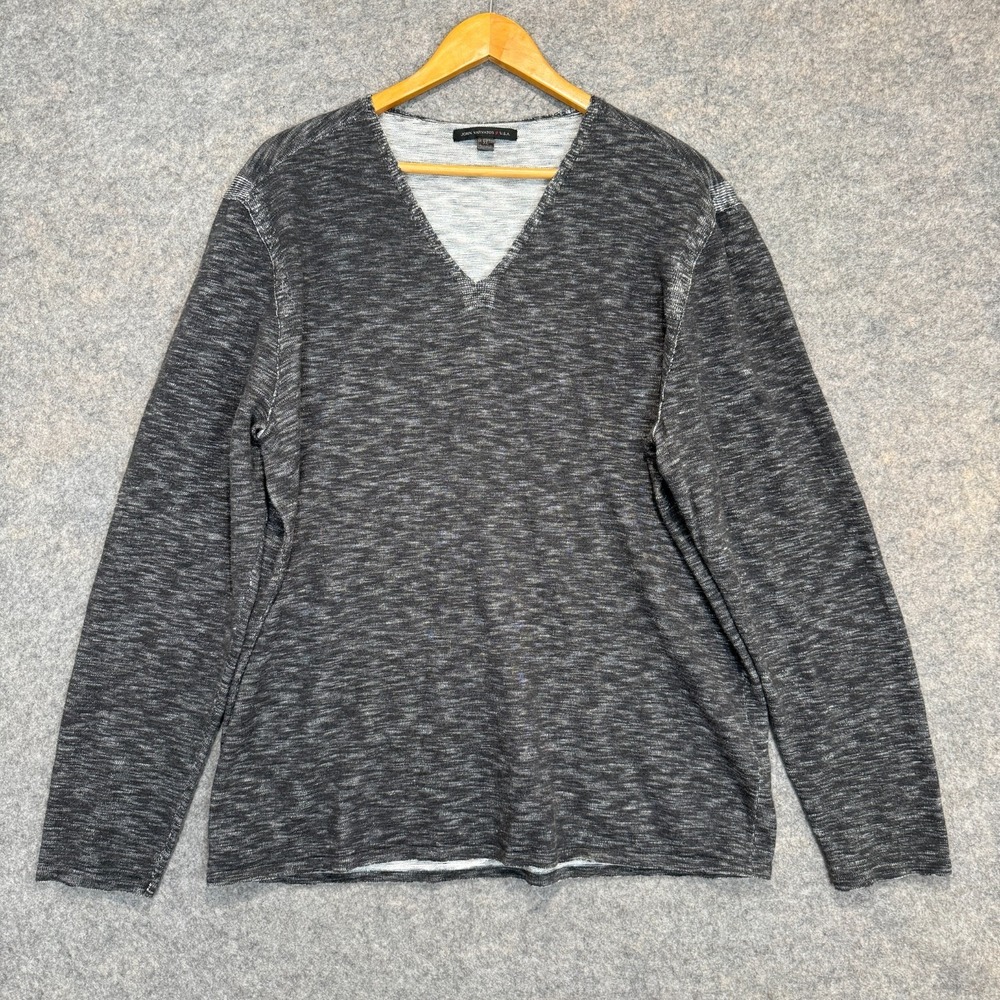 John Varvatos V Neck Sweater Mens XL Heathered Lightweight Thin Knit Casual Gray